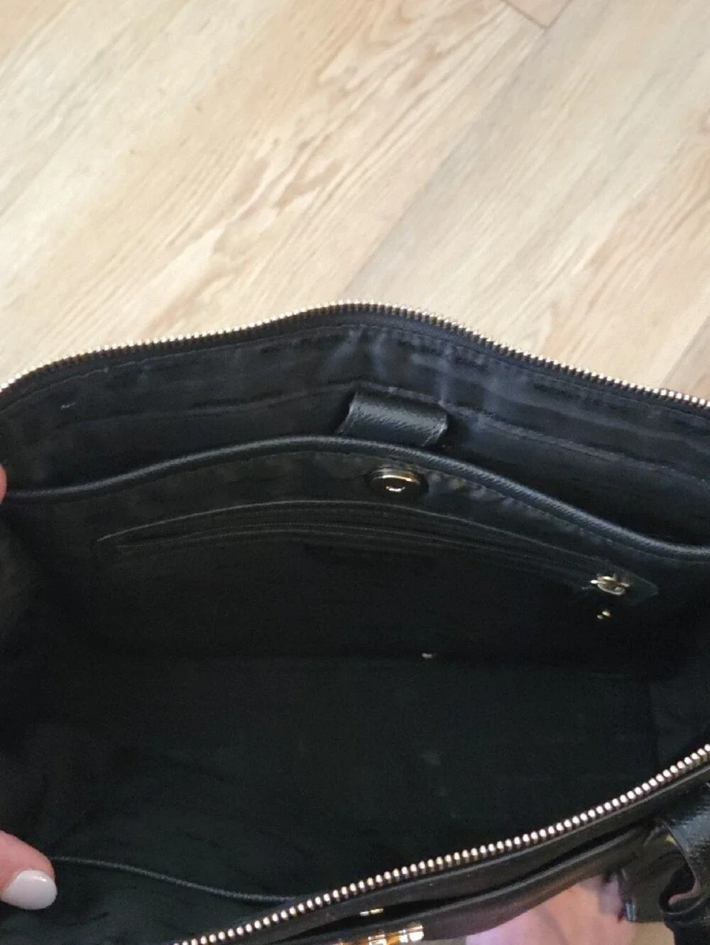 Michael Kors Black Leather Tote Bag with Gold Hardware